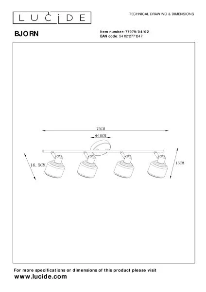 Lucide BJORN - Spot plafond - 4xE14 - Or Mat / Laiton - TECHNISCH